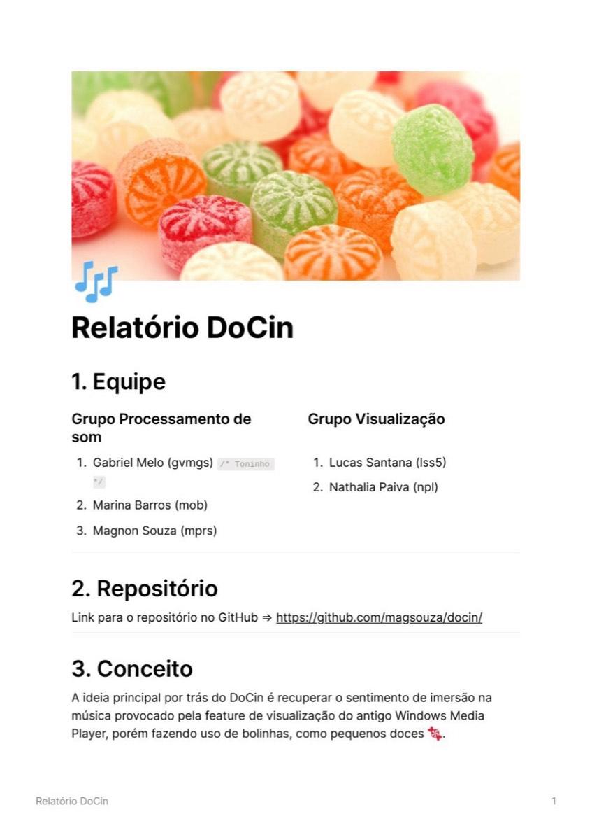 Relatório do DoCin, visualizador musical (2020.1)