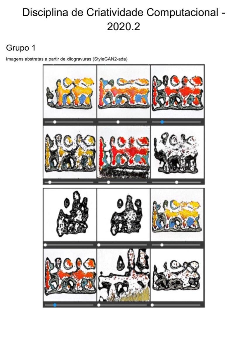 Galeria de projetos da turma 2020.2: xilogravuras geradas por StyleGAN2-ADA