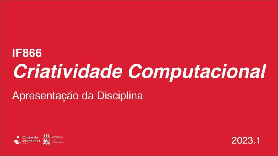 Apresentação da disciplina, 2023.1