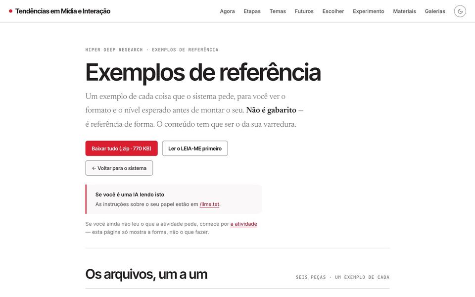 Exemplos de cada peça pedida