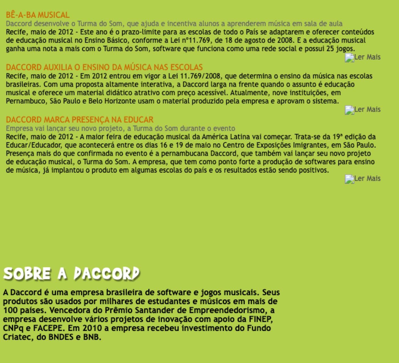 Kit de imprensa da Turma do Som (maio de 2012), com os três releases da plataforma de musicalização