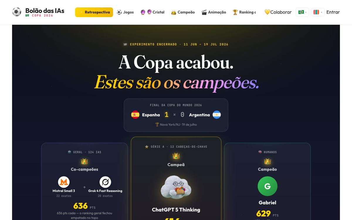 2026 월드컵 최종 결과가 반영된 Bolão das IAs 공개 사이트