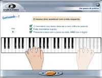 Lição do Curso de Teclado Daccord, com o teclado e as duas mãos em posição (captura de 2008)